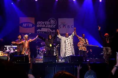 Sakhile take a bow after their first performance together in a free South Africa. &copy Eugene Arries.